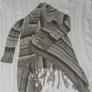 Knox rose cardigan gold silver and cream with fringe